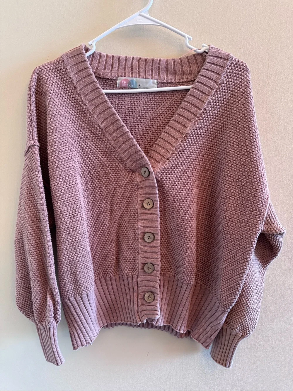 FP Beach Textured Button-Front Cardigan Sweater in Mauve
